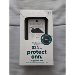 onn. Rugged Phone Case with Holster for Samsung Galaxy S24 5G - Black - NEW